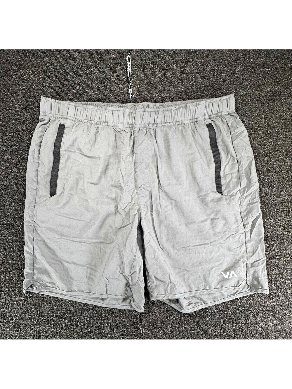RVCA Mens Gray Athletic Shorts Polyester Solid Elastic Waist Zip Pocket Logo L